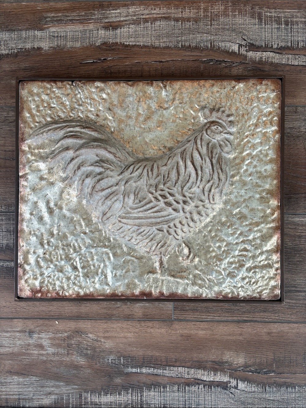 Embossed Rooster Metal Wall Art - Gold Tones